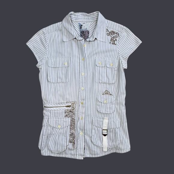 3J Workshop Johnny Was Button Front Embroidered Cargo Pocket Shirt Small - Picture 3 of 13